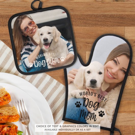 ワールド最高のドッグのママ写真のプリント 鍋つかみ&鍋敷きセット
