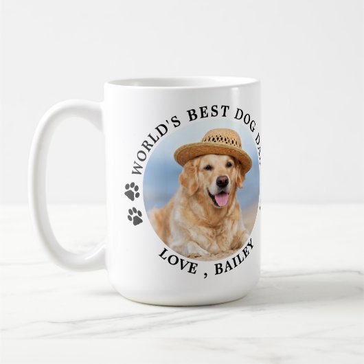 ワールド最高のドッグパパのパーソナライズされたペット写真 コーヒーマグカップ (左)