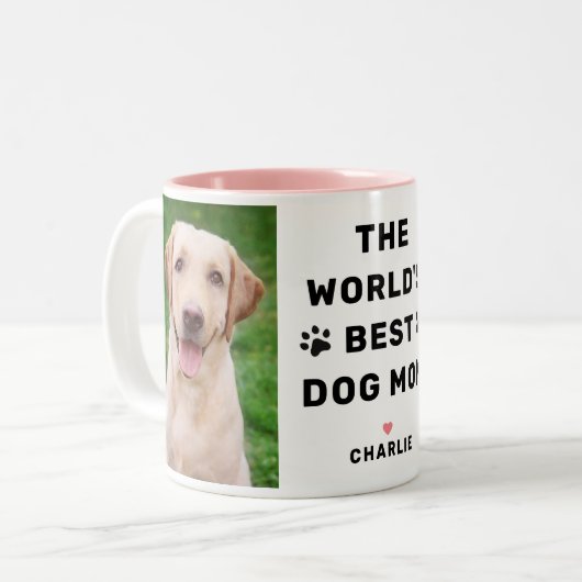 ワールド最高のドッグママピンクツーフォトペット恋人 ツートーンマグカップ (正面左)