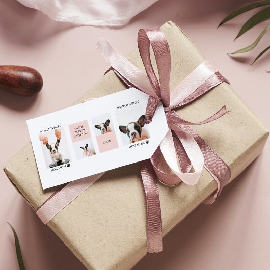ワールド最高のドッグ・ママ |コラージュ写真 |パステルピンク ギフトタグ