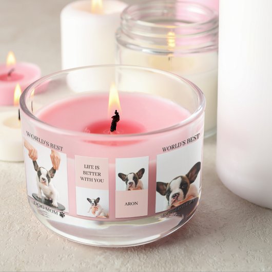 ワールド最高のドッグ・ママ |コラージュ写真 |パステルピンク 長方形シール