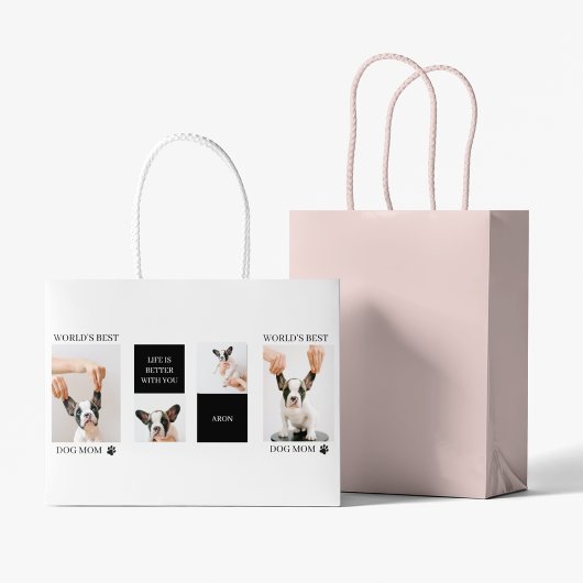 ワールド最高のドッグ・ママ |コラージュ犬の写真 ラージペーパーバッグ