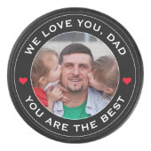 ワールド最高のパパフォトハート赤白黒文字 アイスホッケーパック (正面)