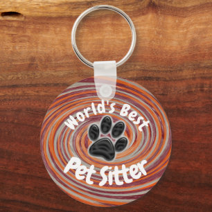 ワールド最高のペットシッターGroovy Paw Printヘルパー キーホルダー