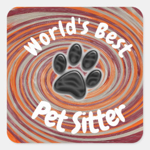 ワールド最高のペットシッターGroovy Paw Printヘルパー スクエアシール