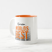 ワールド最高のボスグランジレタリングオレンジ012 ツートーンマグカップ (正面左)