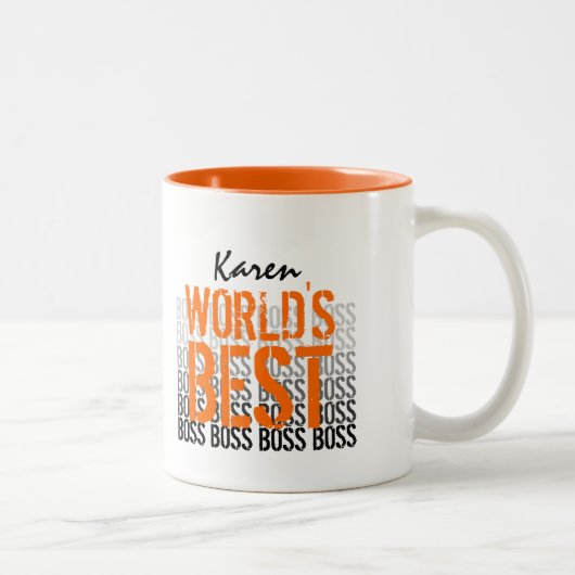 ワールド最高のボスグランジレタリングオレンジ012 ツートーンマグカップ (右)
