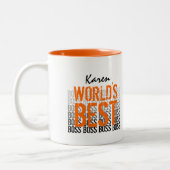 ワールド最高のボスグランジレタリングオレンジ012 ツートーンマグカップ (左)