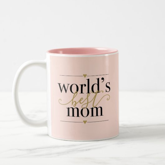 ワールド最高のママモダンエレガント赤面ピンクと金ゴールド ツートーンマグカップ (左)