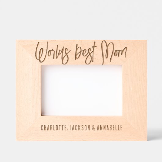 ワールド最高のママ木製写真 レーザー彫刻フレーム (正面)