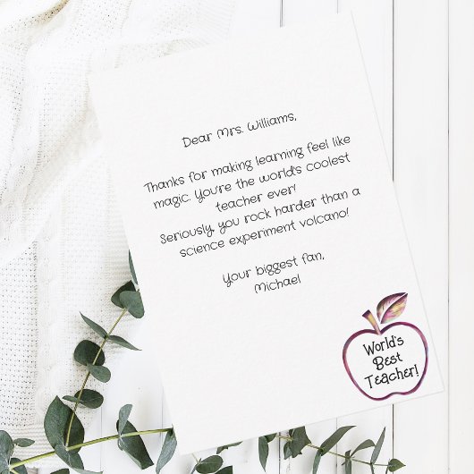 ワールド最高の先生レッドアップル、先生評価 サンキューカード