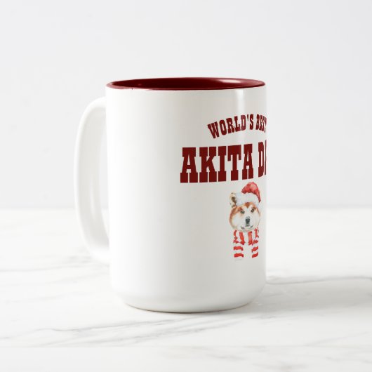ワールド最高のAKITA DOGパパ – かわいいイラストレーション ツートーンマグカップ (正面左)