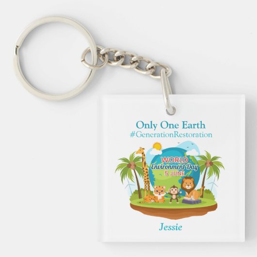 ワールド環境デーカスタム文字ジャングル動物 キーホルダー (正面)