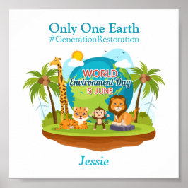 ワールド環境デーカスタム文字ジャングル動物 ポスター