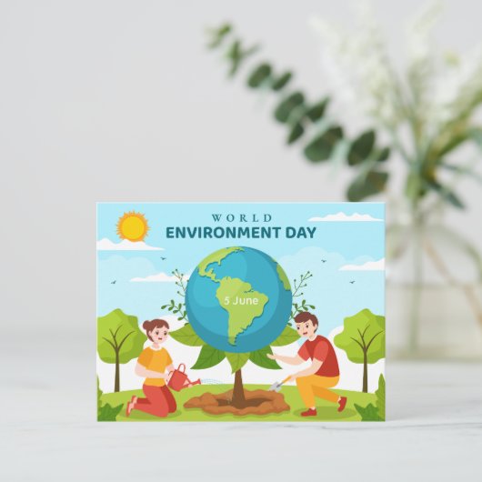 ワールド環境デーカスタム文字惑星の木 ポストカード (スタンド正面)