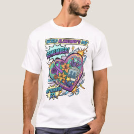 ワールド・アルツハイマー・デイ コミックポップアート ハート パープル Tシャツ