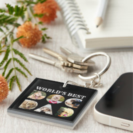 ワールド·ドッグ·最高のパパ6フォトコラージュ·ブラック キーホルダー