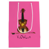 ヴァイオリンおもしろいかわいいフクロウミュージシャンキッズミュージック ミディアムペーパーバッグ (裏面)