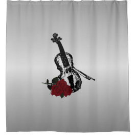 ヴァイオリンとバラシルバー シャワーカーテン