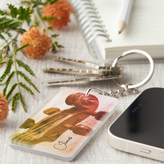 ヴァイオリンのスクロールヴァイオリン音楽先生名前をカスタムする キーホルダー (正面右)