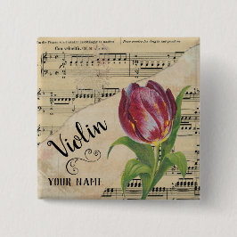 ヴァイオリンのチューリップヴィンテージシートカスタマイズ音楽 缶バッジ