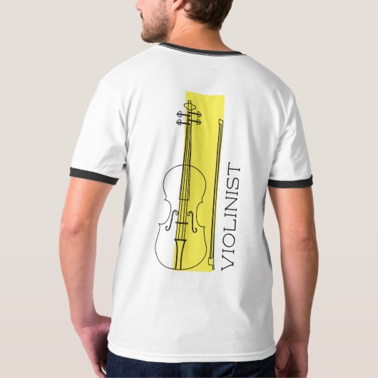 ヴァイオリンのミニマル黒人輪郭+黄色ヴァイオリン Tシャツ (裏面)
