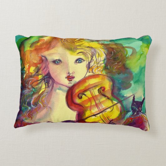 ヴァイオリンの女の子、バイオリンと猫 アクセントクッション (裏面)