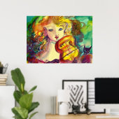 ヴァイオリンの女の子、バイオリンと猫 ポスター (ホームオフィス)