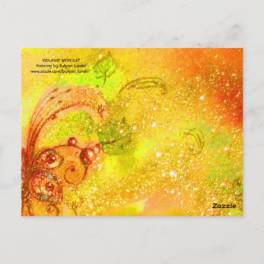 ヴァイオリンの女の子、バイオリンと猫 ポストカード (裏面)
