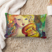 ヴァイオリンの女の子、バイオリンと猫 ランバークッション (ブランケット)