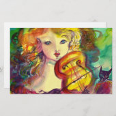 ヴァイオリンの女の子、バイオリンと猫 便箋 (正面/裏面)