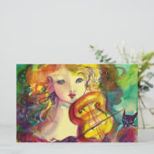 ヴァイオリンの女の子、バイオリンと猫 便箋 (スタンド正面)