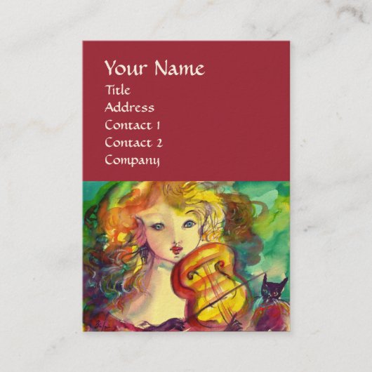 ヴァイオリンの女の子、バイオリンと猫 名刺 (正面)