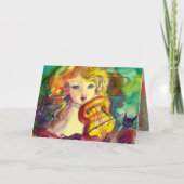 ヴァイオリンの女の子、ヴァイオリンと猫の父の日 カード (正面)