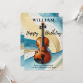 ヴァイオリンの水の色の渦巻き音楽をテーマにした誕生日 カード (正面/裏面インサイチュ)