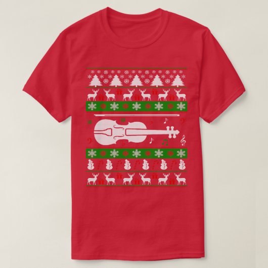 ヴァイオリンの醜いクリスマスセーター Tシャツ (デザイン正面)