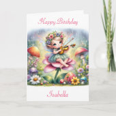ヴァイオリンを使ったかわいいアニメの女の子キノコ誕生日 カード (正面)