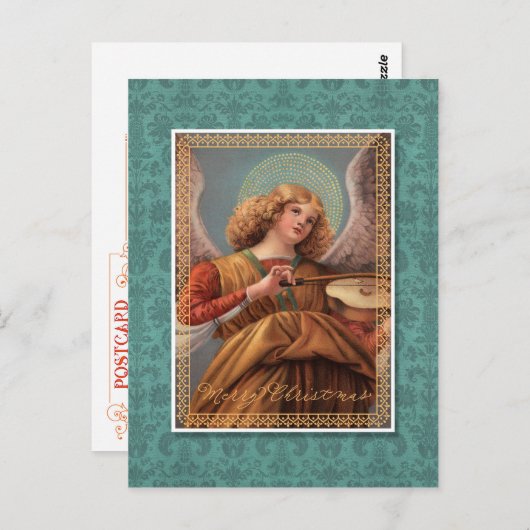 ヴァイオリンを使ったクリスマスエンジェル ポストカード (正面/裏面)