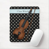 ヴァイオリンアイボリー&ブラック水玉模様カスタム(青) マウスパッド (マウス)