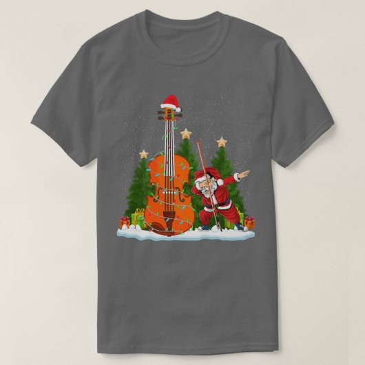 ヴァイオリンクリスマスライトサンタダビングクリスマスファミリー Tシャツ (デザイン正面)