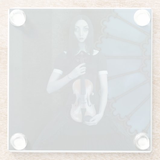 ヴァイオリンビクトリアンダークファンタジーを持つゴシック色の少女 ガラスコースター (裏面)