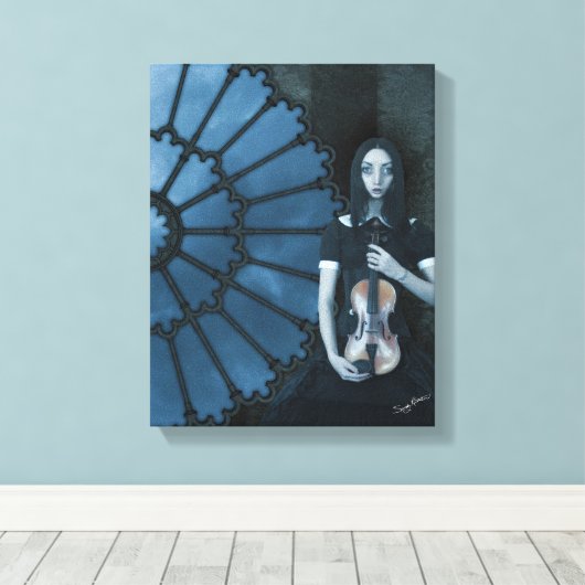 ヴァイオリンビクトリアンダークファンタジーを持つゴシック色の少女 キャンバスプリント (インサイチュ (ウッドフロア))