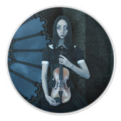 ヴァイオリンビクトリアンダークファンタジーを持つゴシック色の少女 セラミックノブ (正面)