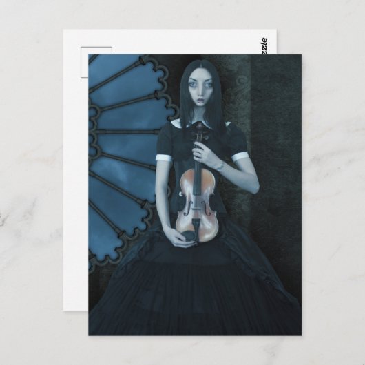 ヴァイオリンビクトリアンダークファンタジーを持つゴシック色の少女 ポストカード (正面/裏面)
