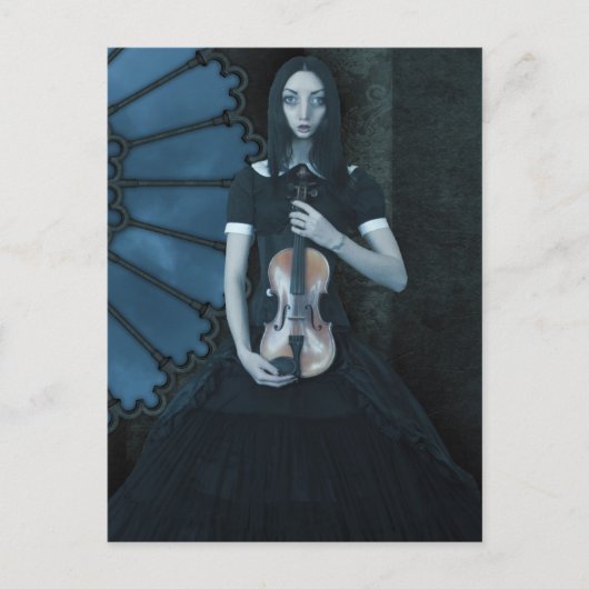 ヴァイオリンビクトリアンダークファンタジーを持つゴシック色の少女 ポストカード (正面)
