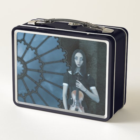 ヴァイオリンビクトリアンダークファンタジーを持つゴシック色の少女 メタルランチボックス (裏面)