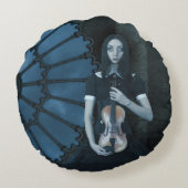 ヴァイオリンビクトリアンダークファンタジーを持つゴシック色の少女 ラウンドクッション (裏面)