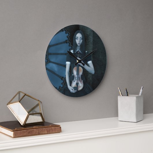 ヴァイオリンビクトリアンダークファンタジーを持つゴシック色の少女 ラージ壁時計 (オフィス)