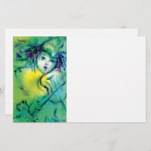 ヴァイオリンピエロイン・グリーンヴェネツィアカーニバル、ホワイト 便箋 (正面/裏面)