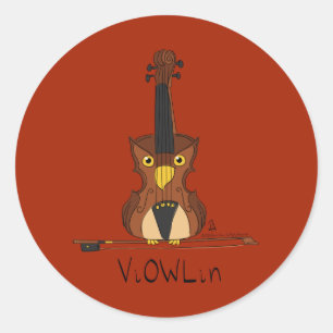 ヴァイオリンフクロウかわいい音楽キッズ先生 ラウンドシール